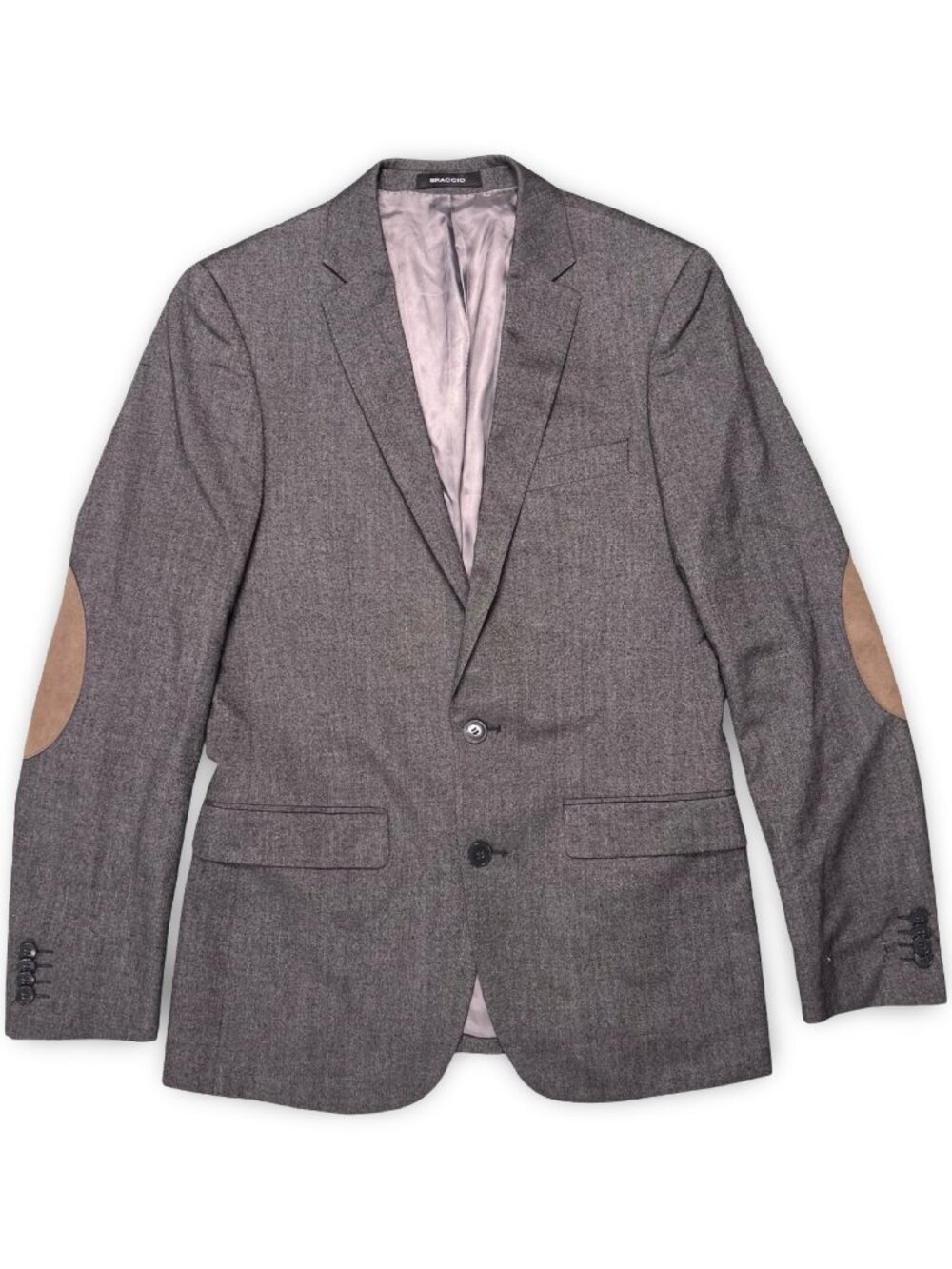 Braccio Grey Blazer Jacket Elbow Patches Poly Wool Blend Flaw 36 Small